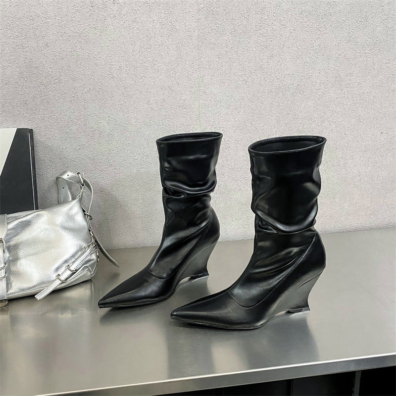 Botas Cortas de Mujer de Tacón Alto con Punta Francesa - Estilo Otoño e Invierno