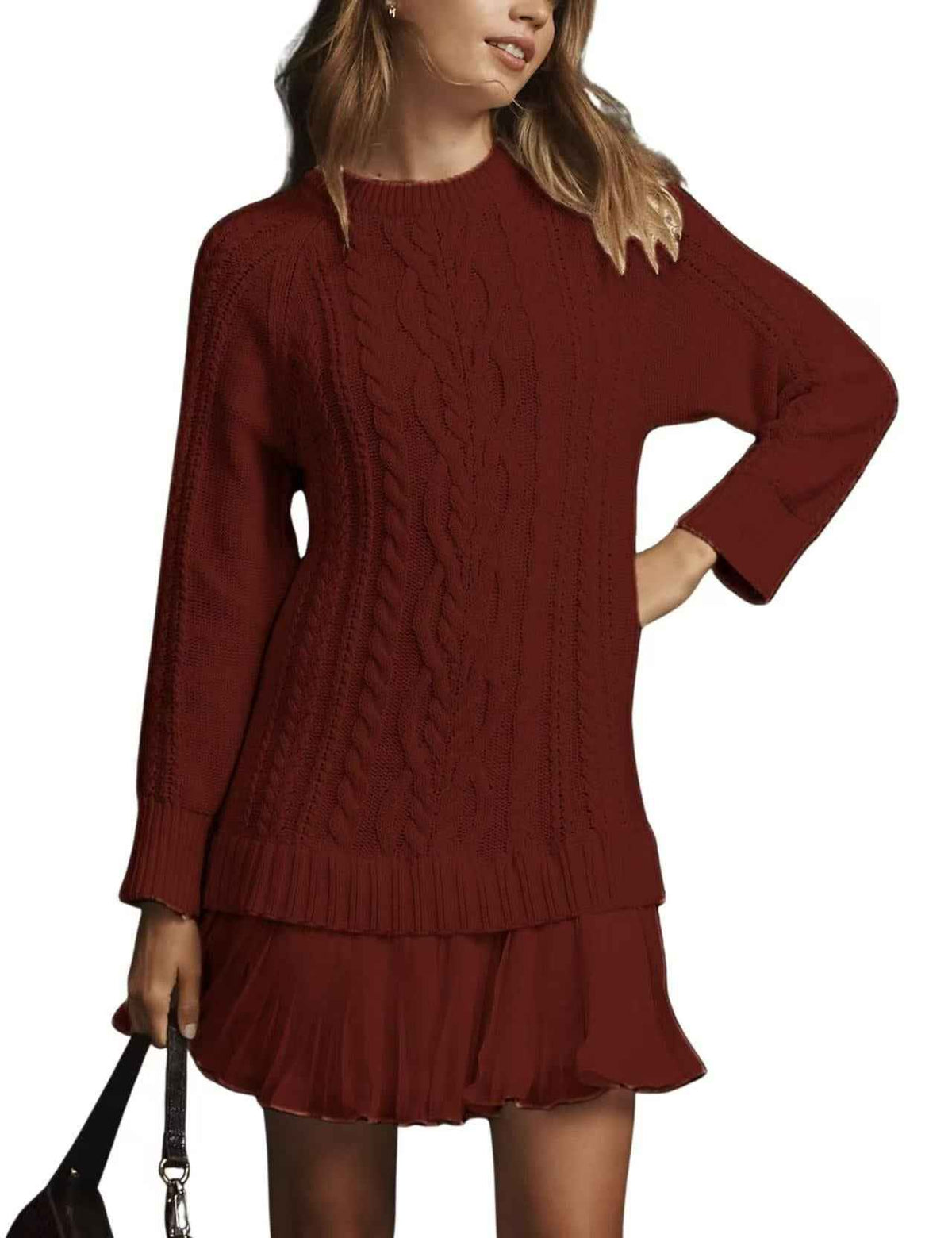 Comfortable Casual Fashion Knit Sweater with Cable Pattern for Women