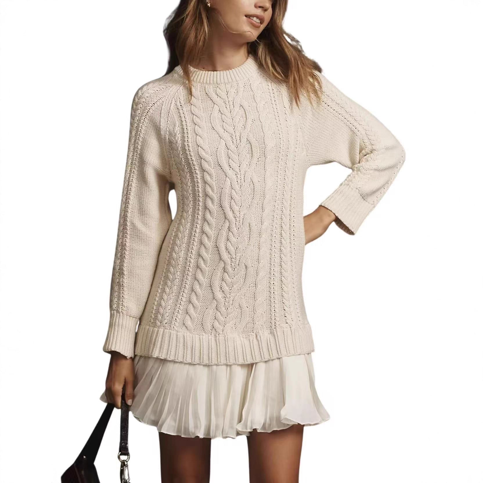 Comfortable Casual Fashion Knit Sweater with Cable Pattern for Women