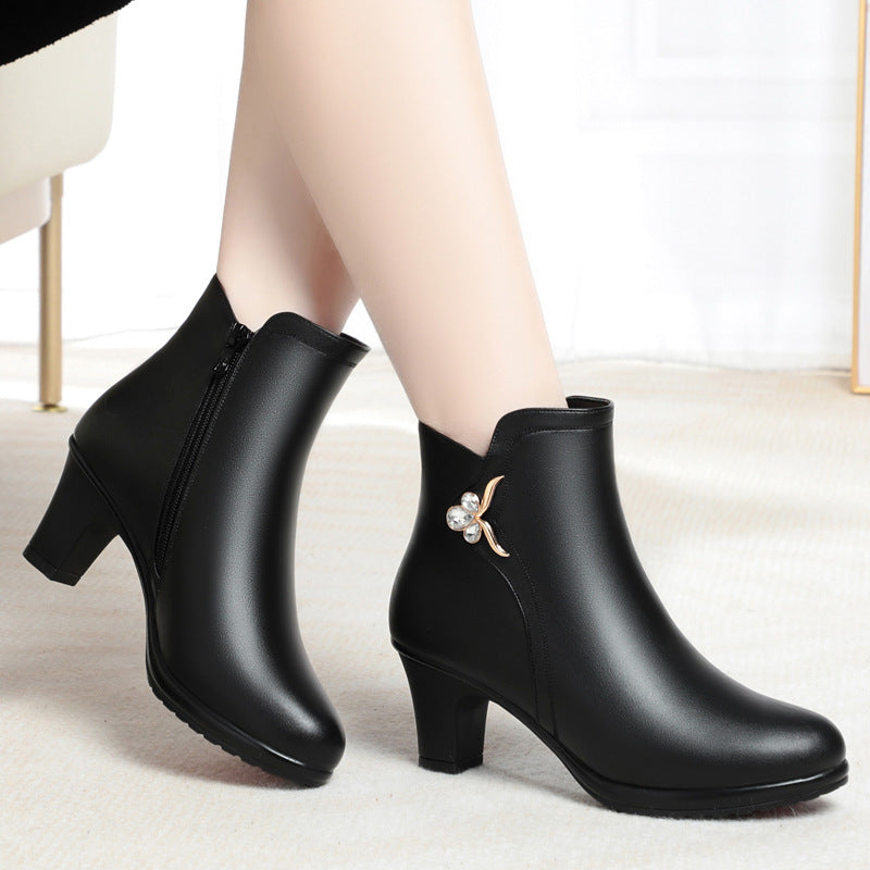 Botas Cortas de Negocios para Mujeres - Tacón Medio y Antideslizante