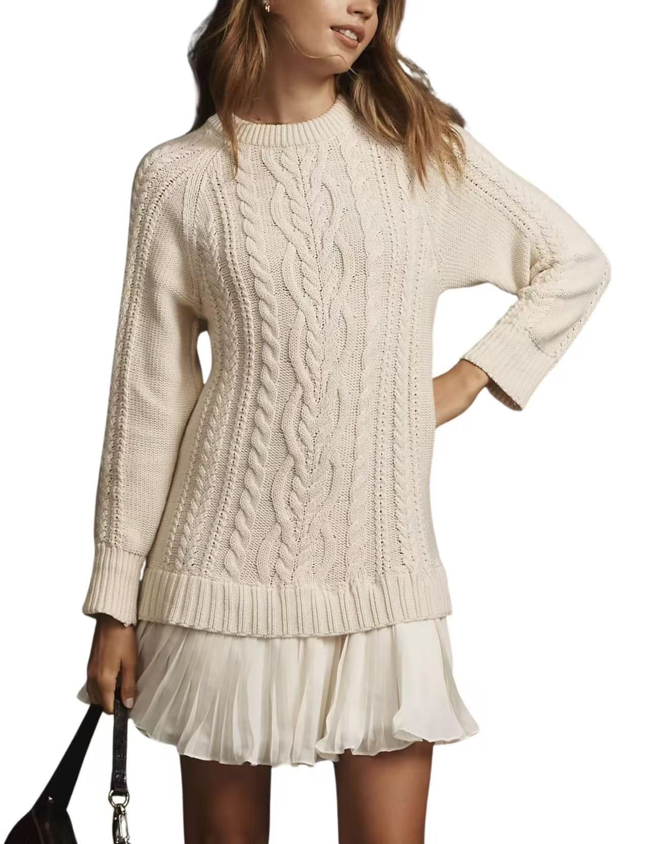 Comfortable Casual Fashion Knit Sweater with Cable Pattern for Women