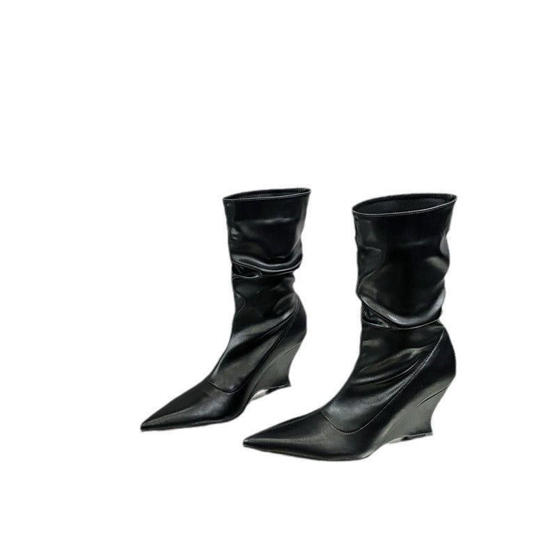 Botas Cortas de Mujer de Tacón Alto con Punta Francesa - Estilo Otoño e Invierno