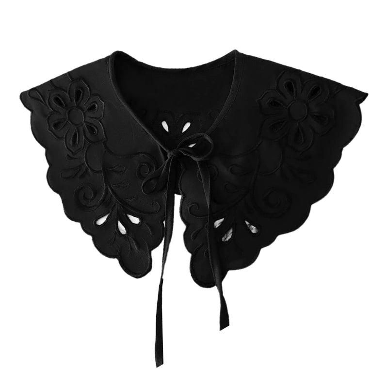 Royal Style Cotton Fake Collar Shawl Wrap Hollow Out Floral Lace Ruffled Trim Necklace Pointed Lapel Blouse Dropshipping
