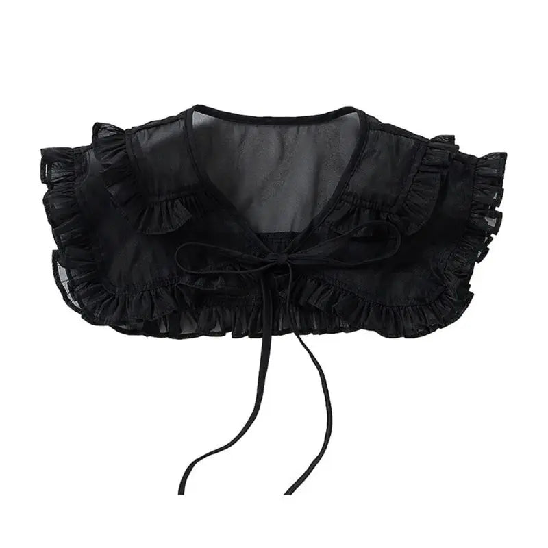 Royal Style Cotton Fake Collar Shawl Wrap Hollow Out Floral Lace Ruffled Trim Necklace Pointed Lapel Blouse Dropshipping