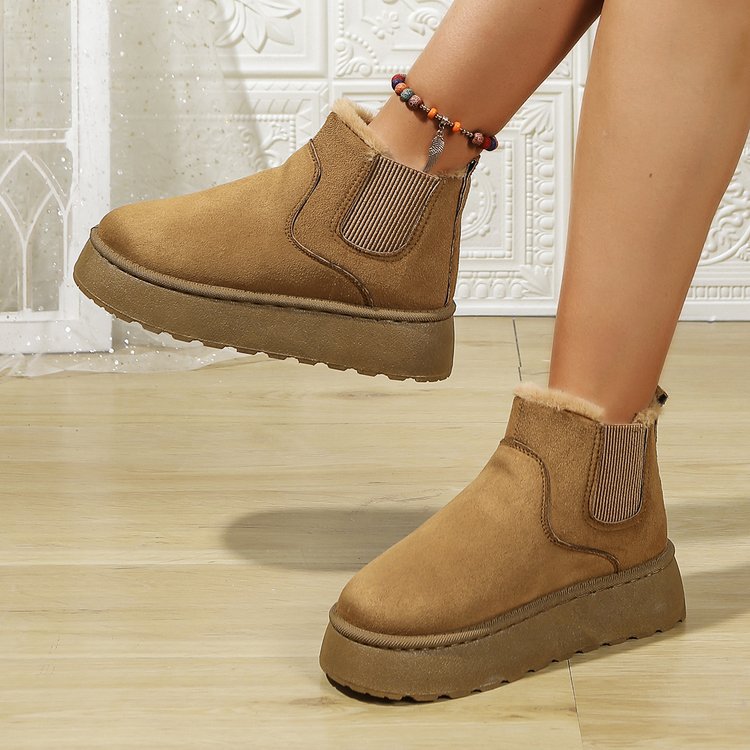 Botas de Invierno Mujeres Cortas de Pana Suave, Botas Chelsea con Forro de Piel