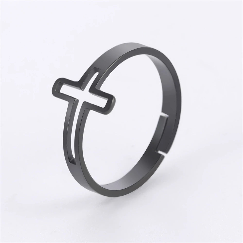 2026 Trend Cross Ring Gold Color Open Finger Rings for Women Christian Jesus Stainless Steel Jewelry Friends Gifts New