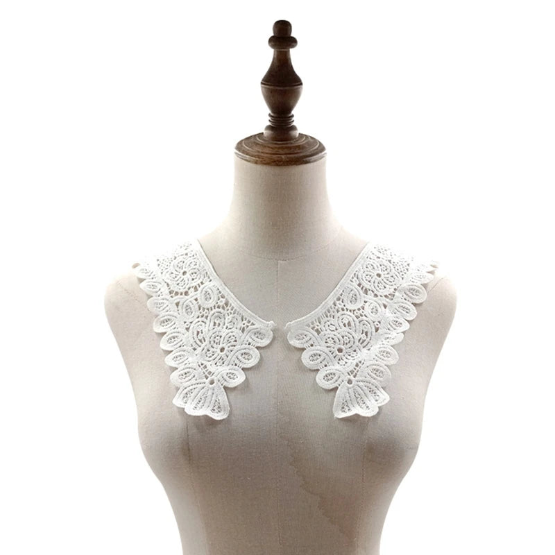 Royal Style Cotton Fake Collar Shawl Wrap Hollow Out Floral Lace Ruffled Trim Necklace Pointed Lapel Blouse Dropshipping