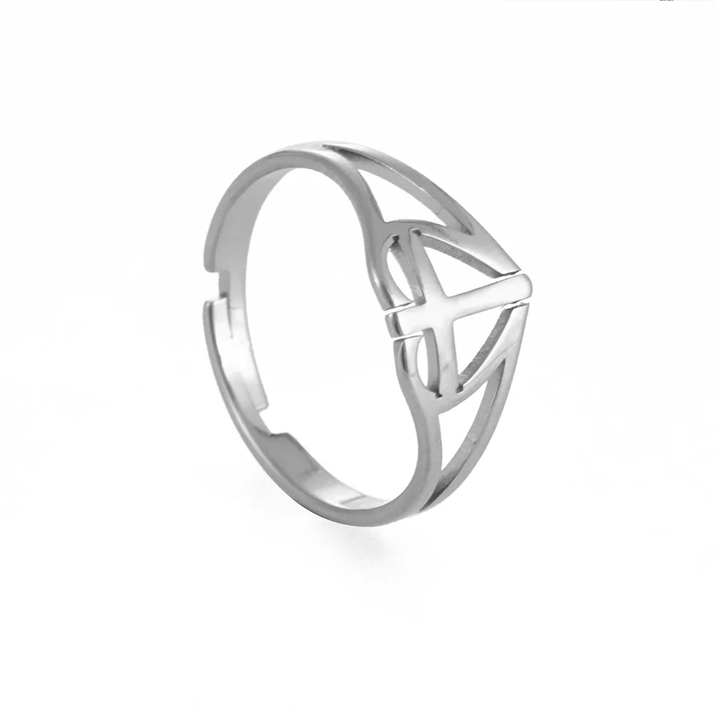2026 Trend Cross Ring Gold Color Open Finger Rings for Women Christian Jesus Stainless Steel Jewelry Friends Gifts New