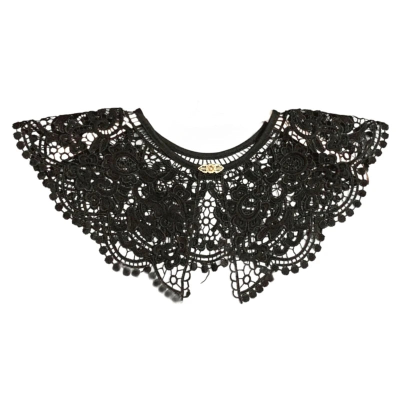 Royal Style Cotton Fake Collar Shawl Wrap Hollow Out Floral Lace Ruffled Trim Necklace Pointed Lapel Blouse Dropshipping