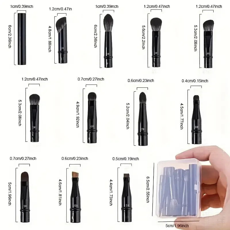 11/6Pcs Mini Travel Makeup Brushes Set with Box Double Ended Soft Hair Short Rod Replaceable Brush Detachable Face Cosmetic Tool