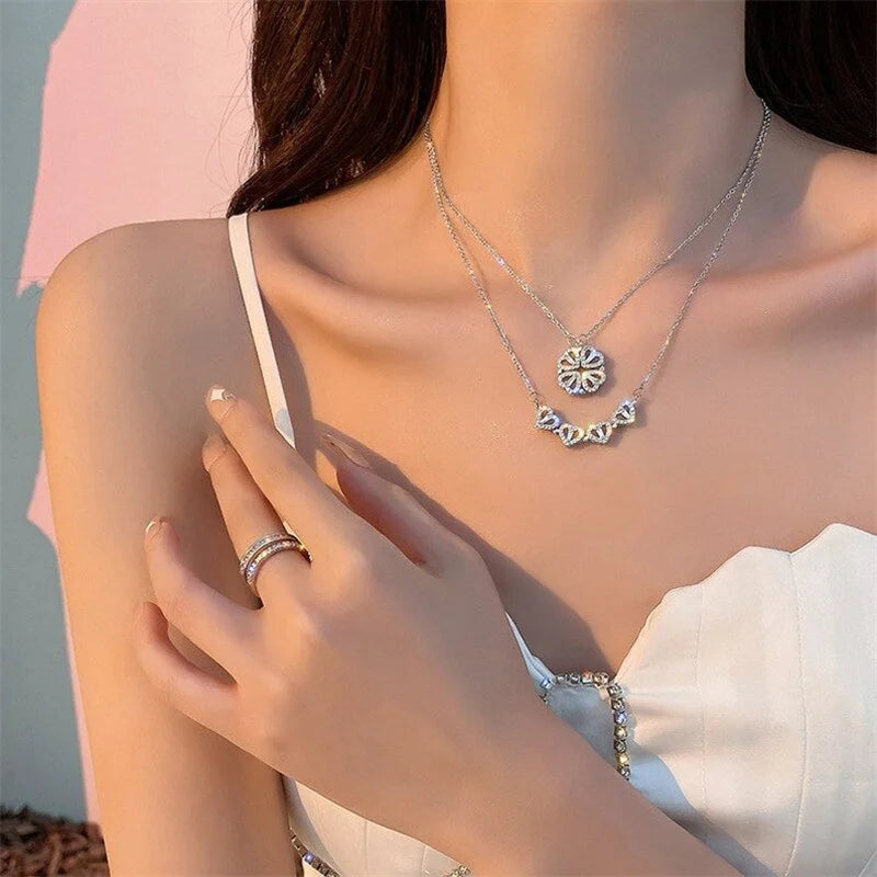Collar Trébol de Cuatro Hojas — Colgante Magnético Corazón