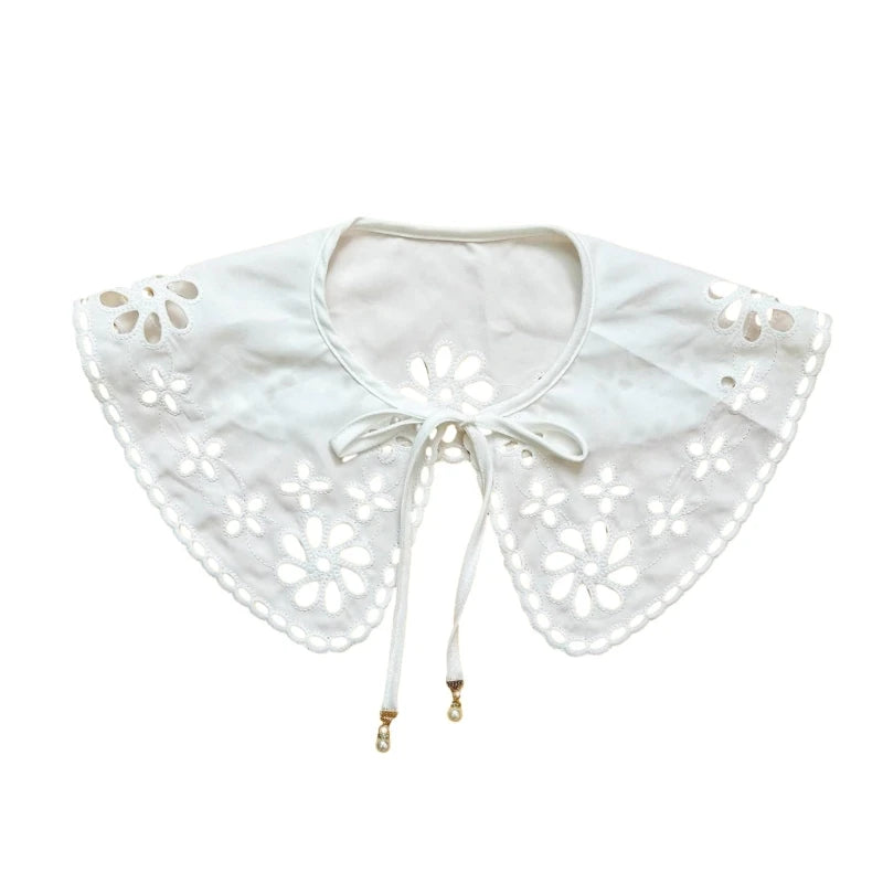 Royal Style Cotton Fake Collar Shawl Wrap Hollow Out Floral Lace Ruffled Trim Necklace Pointed Lapel Blouse Dropshipping