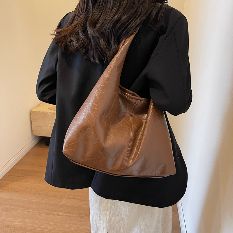 Bolso de Piel PU Suave Vintage Rojo Vino, Bolso de Hombro Grande para Mujer