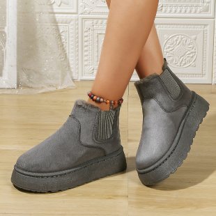 Botas de Invierno Mujeres Cortas de Pana Suave, Botas Chelsea con Forro de Piel