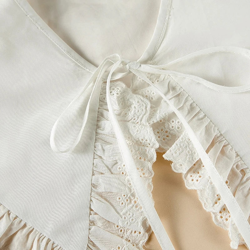 Royal Style Cotton Fake Collar Shawl Wrap Hollow Out Floral Lace Ruffled Trim Necklace Pointed Lapel Blouse Dropshipping