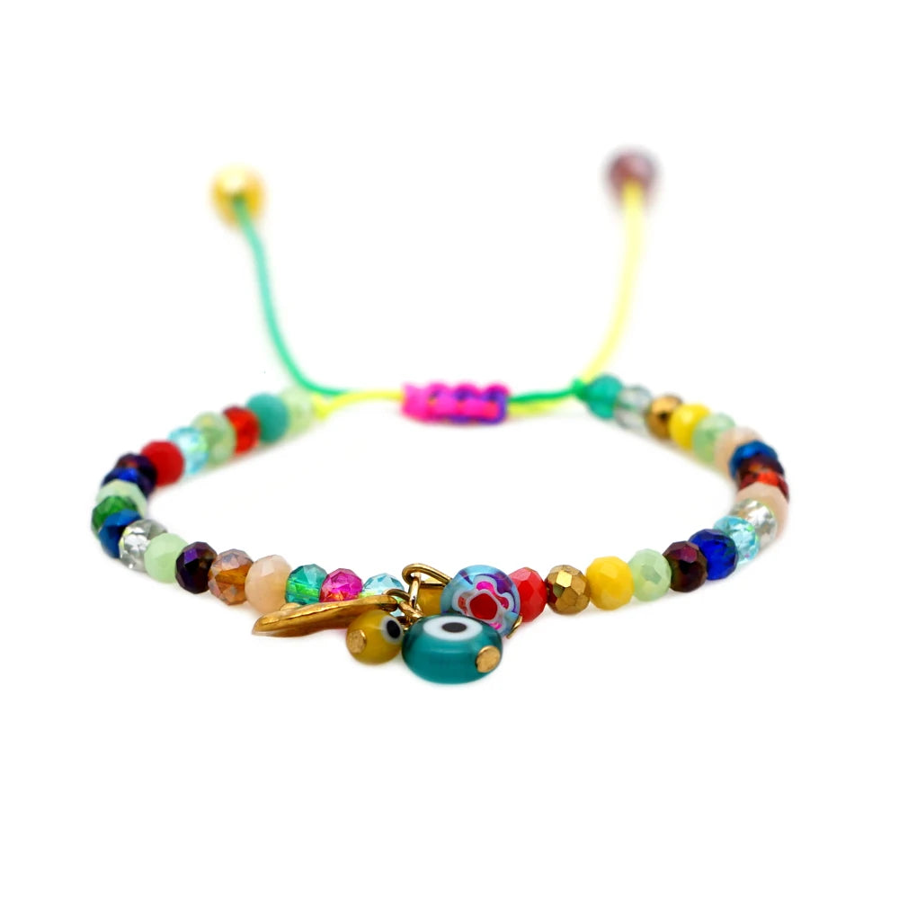 Eye Bracelets Rainbow Macrame Bracelet Charms Women Boho Jewelry Pulseras 2020 Colorful Crystal Beads New Year Gift