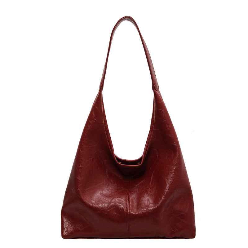 Bolso de Piel PU Suave Vintage Rojo Vino, Bolso de Hombro Grande para Mujer