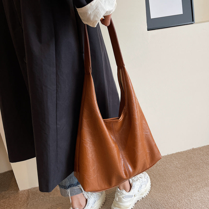 Bolso de Piel PU Suave Vintage Rojo Vino, Bolso de Hombro Grande para Mujer