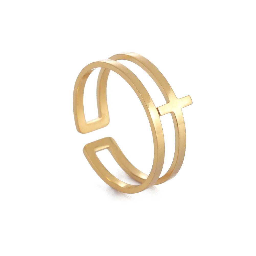 2026 Trend Cross Ring Gold Color Open Finger Rings for Women Christian Jesus Stainless Steel Jewelry Friends Gifts New