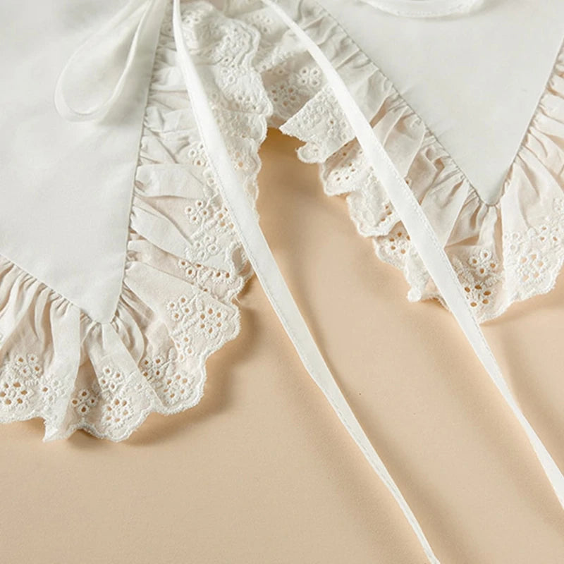 Royal Style Cotton Fake Collar Shawl Wrap Hollow Out Floral Lace Ruffled Trim Necklace Pointed Lapel Blouse Dropshipping