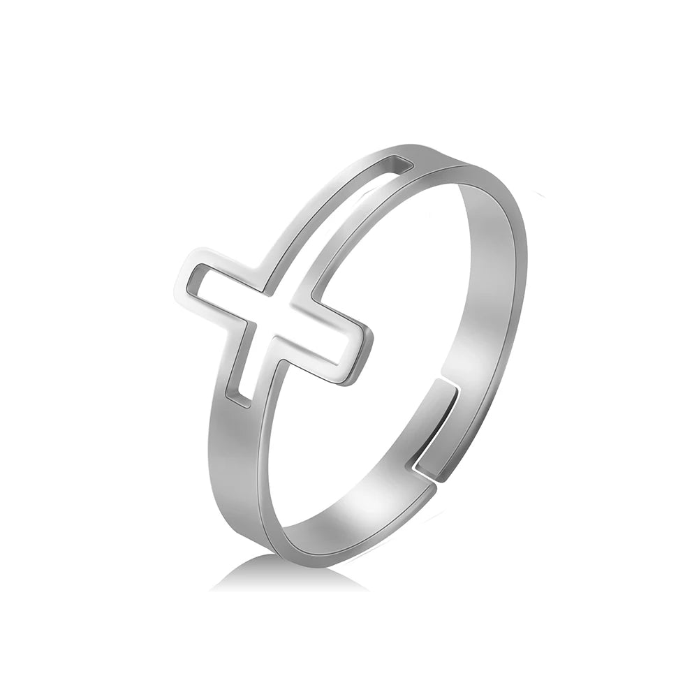 2026 Trend Cross Ring Gold Color Open Finger Rings for Women Christian Jesus Stainless Steel Jewelry Friends Gifts New