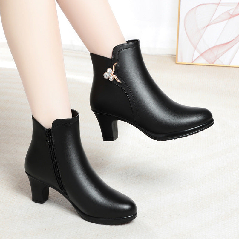 Botas Cortas de Negocios para Mujeres - Tacón Medio y Antideslizante