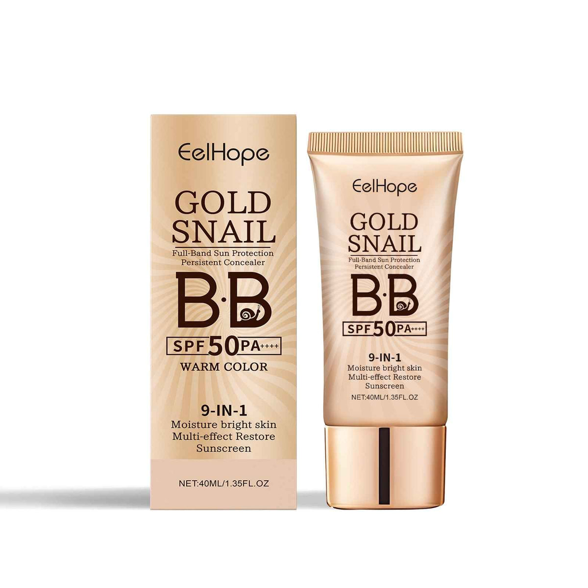 BB Cream Protector de Baba de Caracol Dorado Eelhope, Corrector Hidratante Resistente al Agua