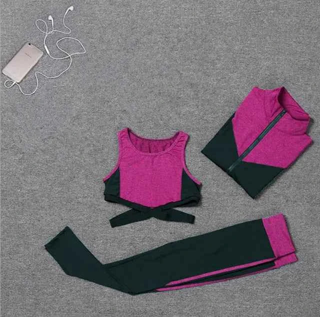Conjunto de 5 piezas: abrigo+camiseta+sostén+pantalones cortos+leggings para mujer yoga ropa rápida