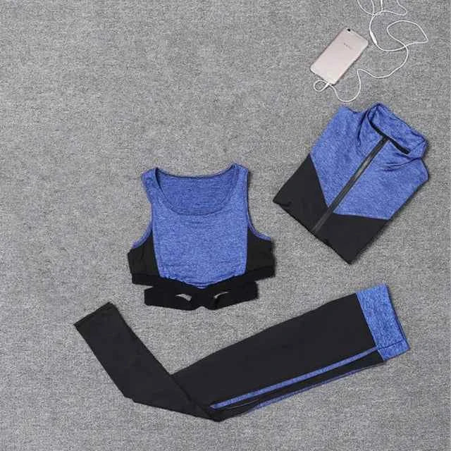 Conjunto de 5 piezas: abrigo+camiseta+sostén+pantalones cortos+leggings para mujer yoga ropa rápida