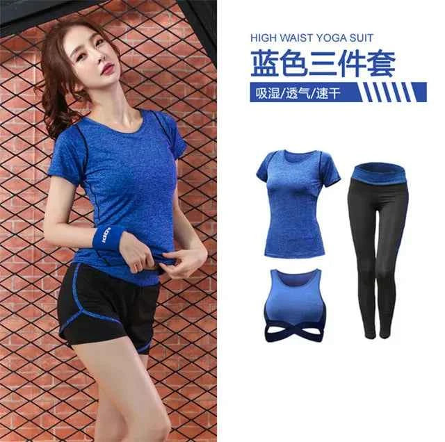 Conjunto de 5 piezas: abrigo+camiseta+sostén+pantalones cortos+leggings para mujer yoga ropa rápida