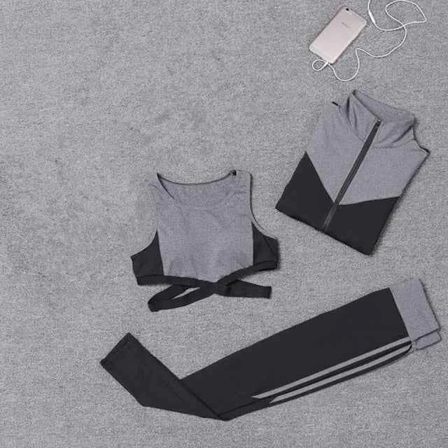 Conjunto de 5 piezas: abrigo+camiseta+sostén+pantalones cortos+leggings para mujer yoga ropa rápida
