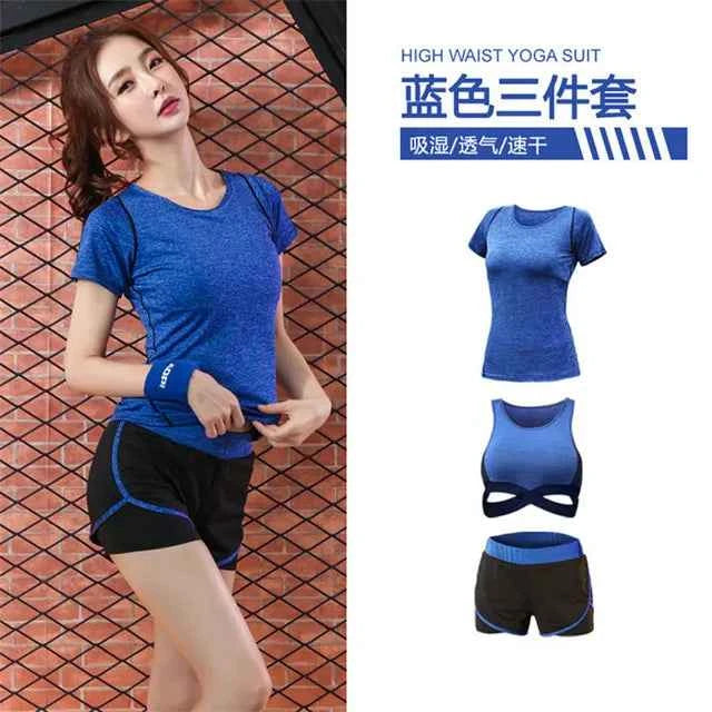 Conjunto de 5 piezas: abrigo+camiseta+sostén+pantalones cortos+leggings para mujer yoga ropa rápida