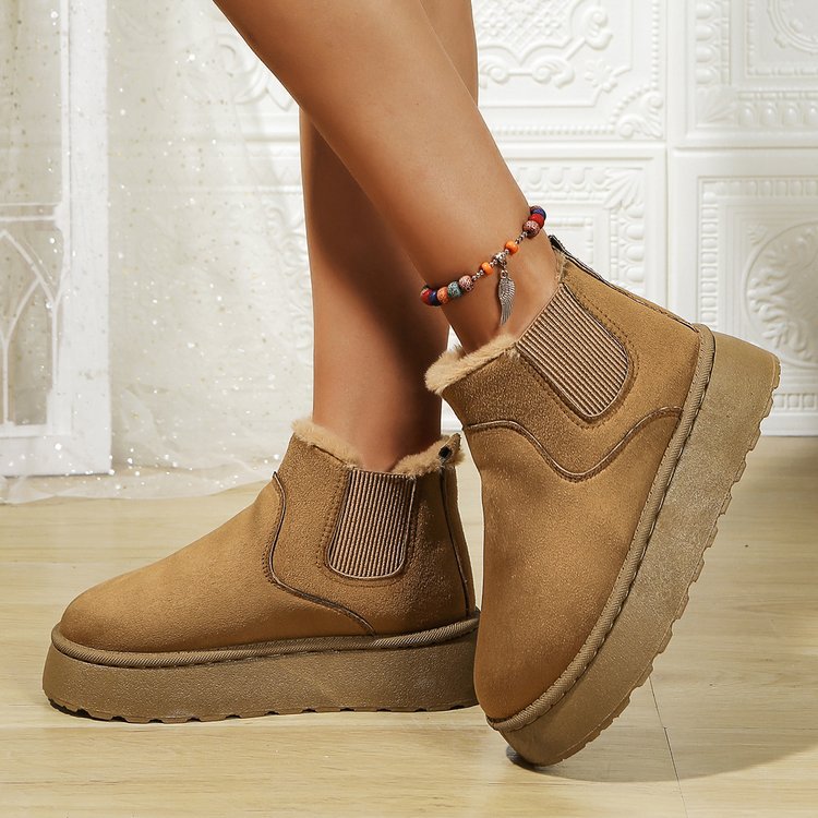 Botas de Invierno Mujeres Cortas de Pana Suave, Botas Chelsea con Forro de Piel