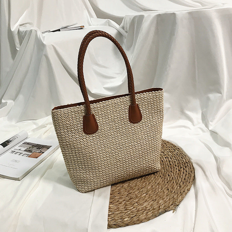 Bolso de Paja Tejida Estilo Europeo y Americano, Bolso Cesta de Playa para Viaje
