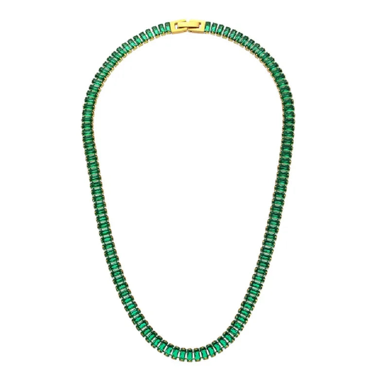 Dainty 18K Gold Plated Titanium Steel Cubic Zirconia Stone Square Tennis Bracelet Necklace for Women Bling Choker Necklace Gift