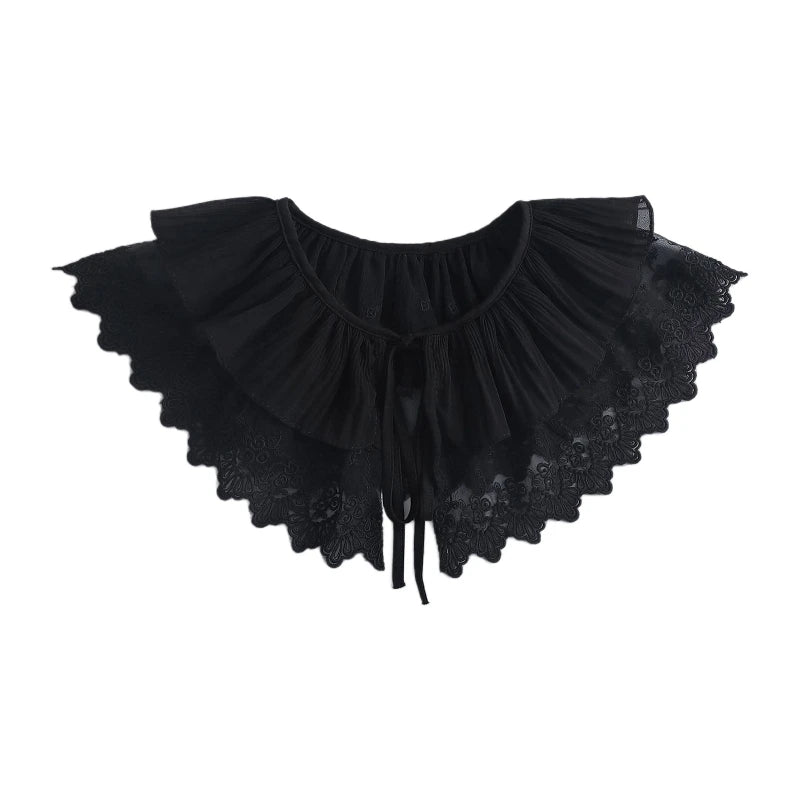 Royal Style Cotton Fake Collar Shawl Wrap Hollow Out Floral Lace Ruffled Trim Necklace Pointed Lapel Blouse Dropshipping