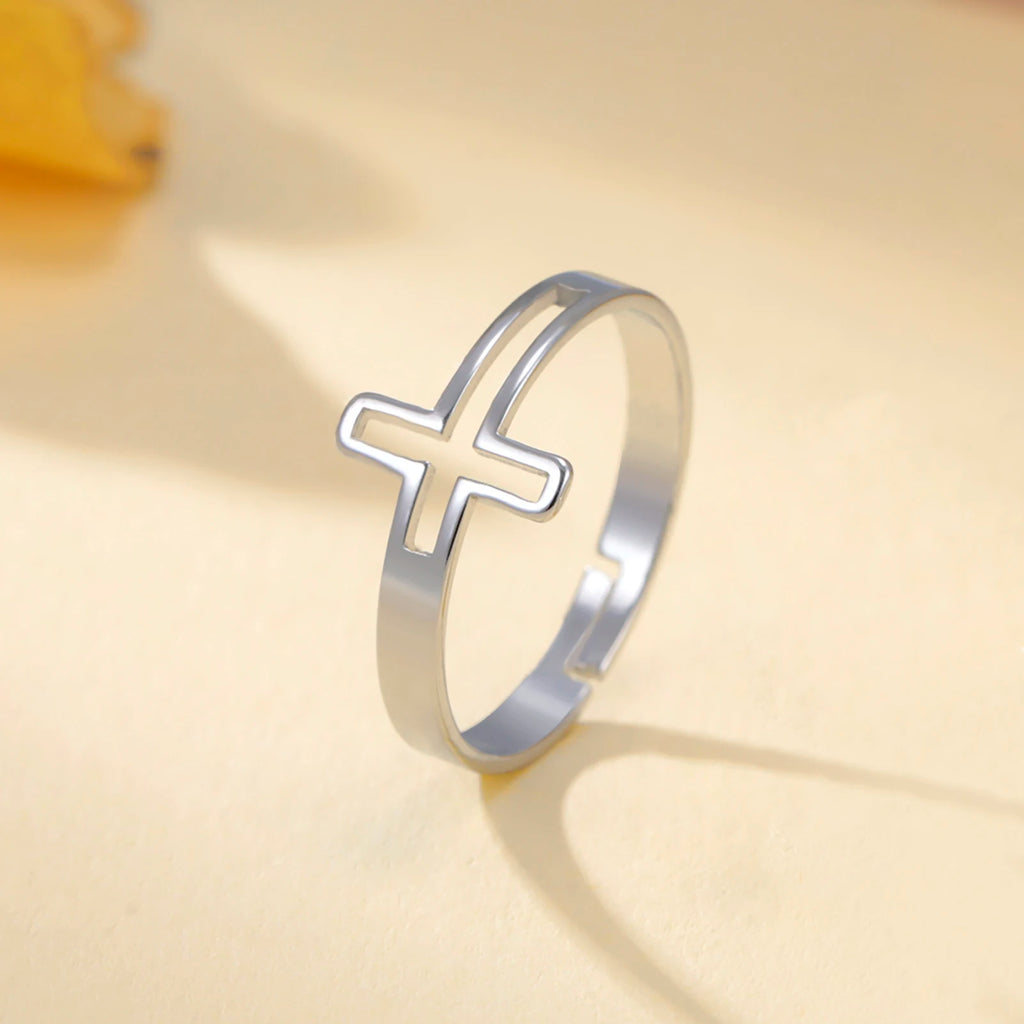 2026 Trend Cross Ring Gold Color Open Finger Rings for Women Christian Jesus Stainless Steel Jewelry Friends Gifts New