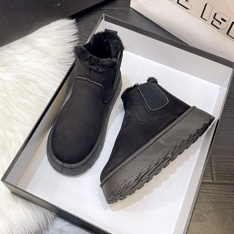 Botas de Invierno Mujeres Cortas de Pana Suave, Botas Chelsea con Forro de Piel