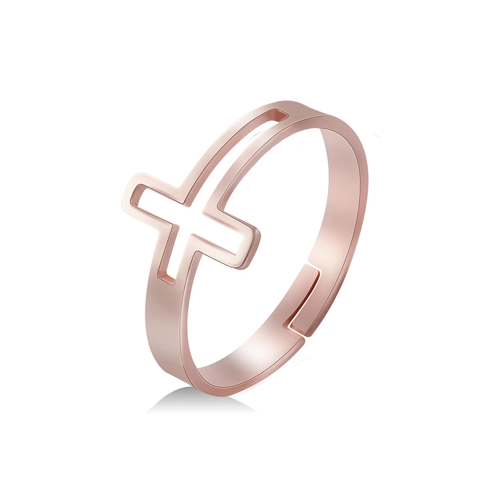 2026 Trend Cross Ring Gold Color Open Finger Rings for Women Christian Jesus Stainless Steel Jewelry Friends Gifts New