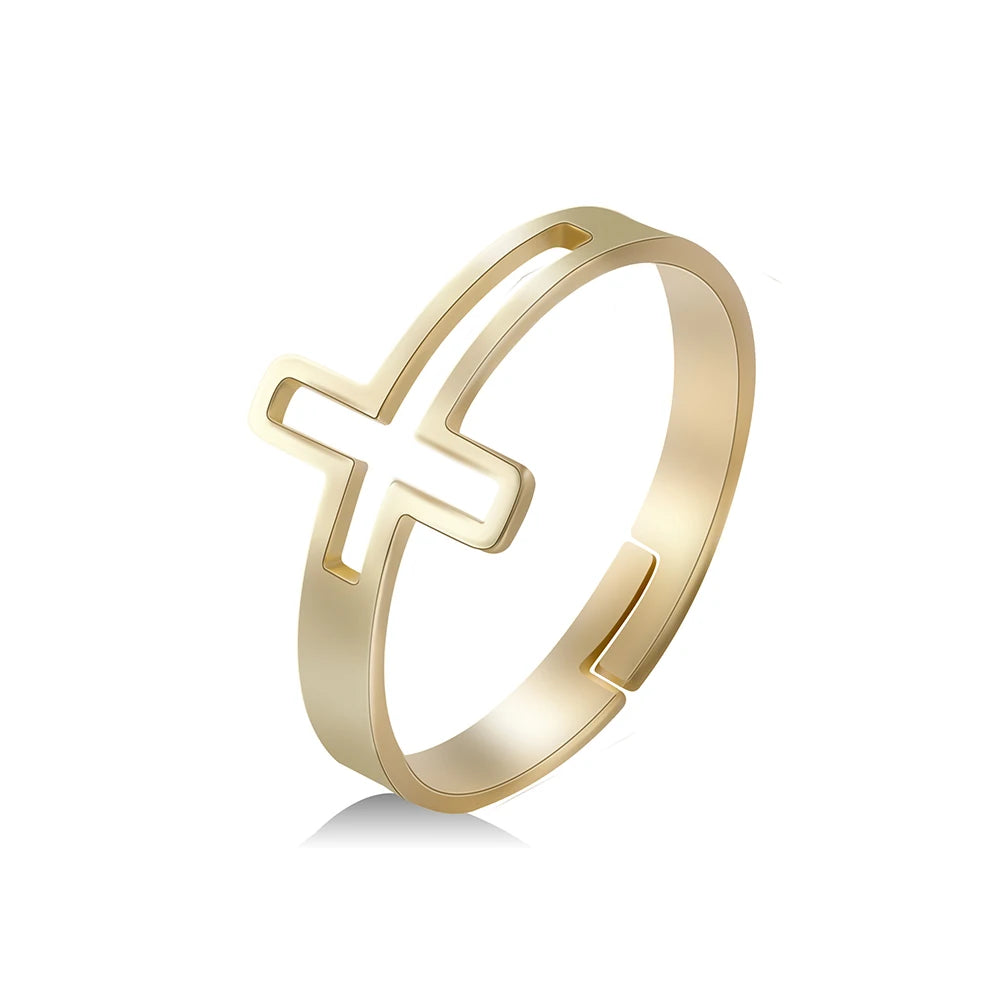 2026 Trend Cross Ring Gold Color Open Finger Rings for Women Christian Jesus Stainless Steel Jewelry Friends Gifts New