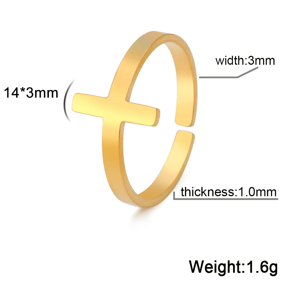 2026 Trend Cross Ring Gold Color Open Finger Rings for Women Christian Jesus Stainless Steel Jewelry Friends Gifts New