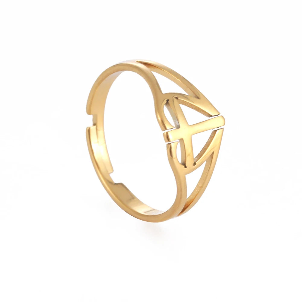 2026 Trend Cross Ring Gold Color Open Finger Rings for Women Christian Jesus Stainless Steel Jewelry Friends Gifts New
