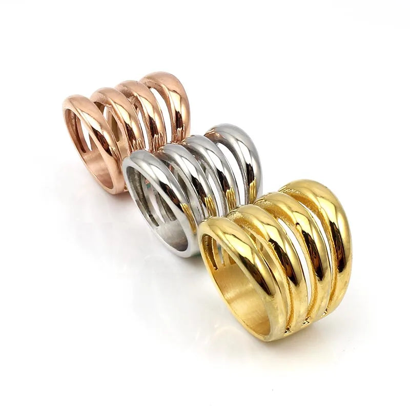 Women Latest Fashion Punk Irregular Spiral Gold/Rose Gold Plating Mid Stacking Knuckle Band Finger Nail Rings Jewelry