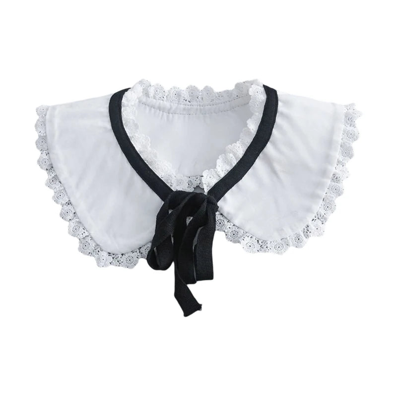 Royal Style Cotton Fake Collar Shawl Wrap Hollow Out Floral Lace Ruffled Trim Necklace Pointed Lapel Blouse Dropshipping