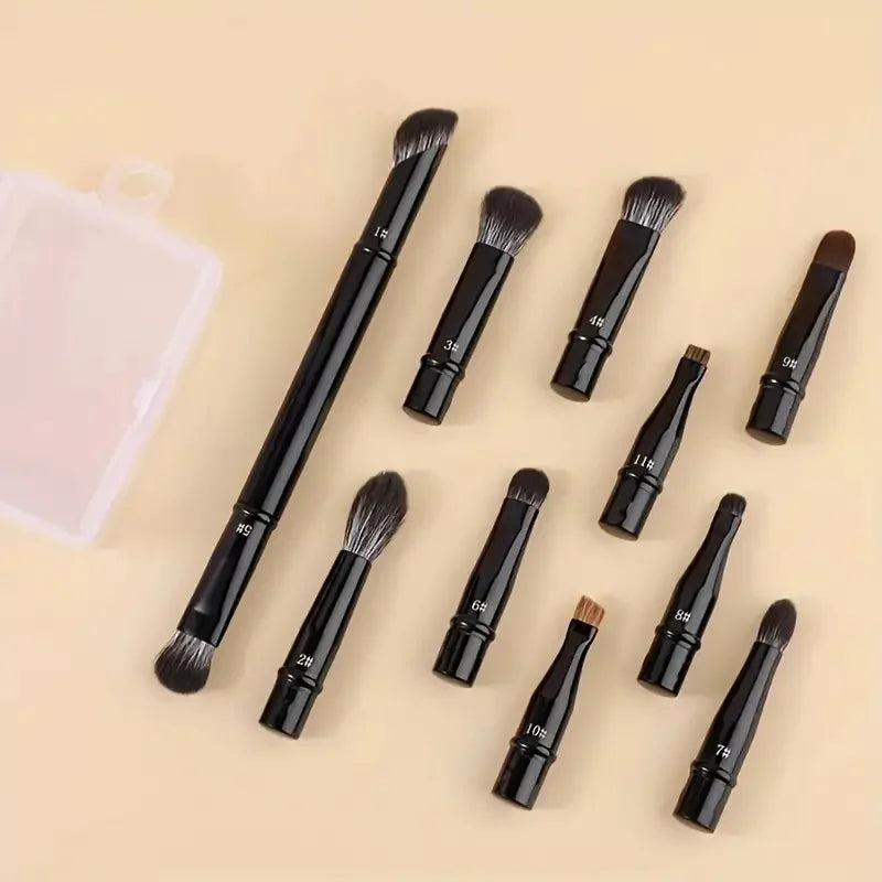 11/6Pcs Mini Travel Makeup Brushes Set with Box Double Ended Soft Hair Short Rod Replaceable Brush Detachable Face Cosmetic Tool