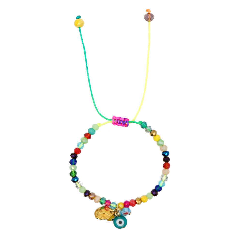 Eye Bracelets Rainbow Macrame Bracelet Charms Women Boho Jewelry Pulseras 2020 Colorful Crystal Beads New Year Gift