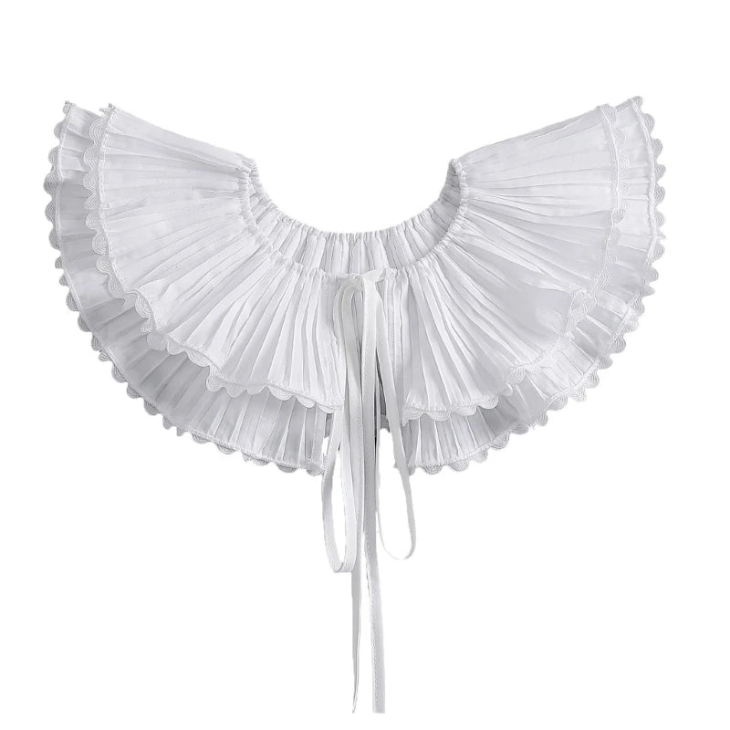 Royal Style Cotton Fake Collar Shawl Wrap Hollow Out Floral Lace Ruffled Trim Necklace Pointed Lapel Blouse Dropshipping