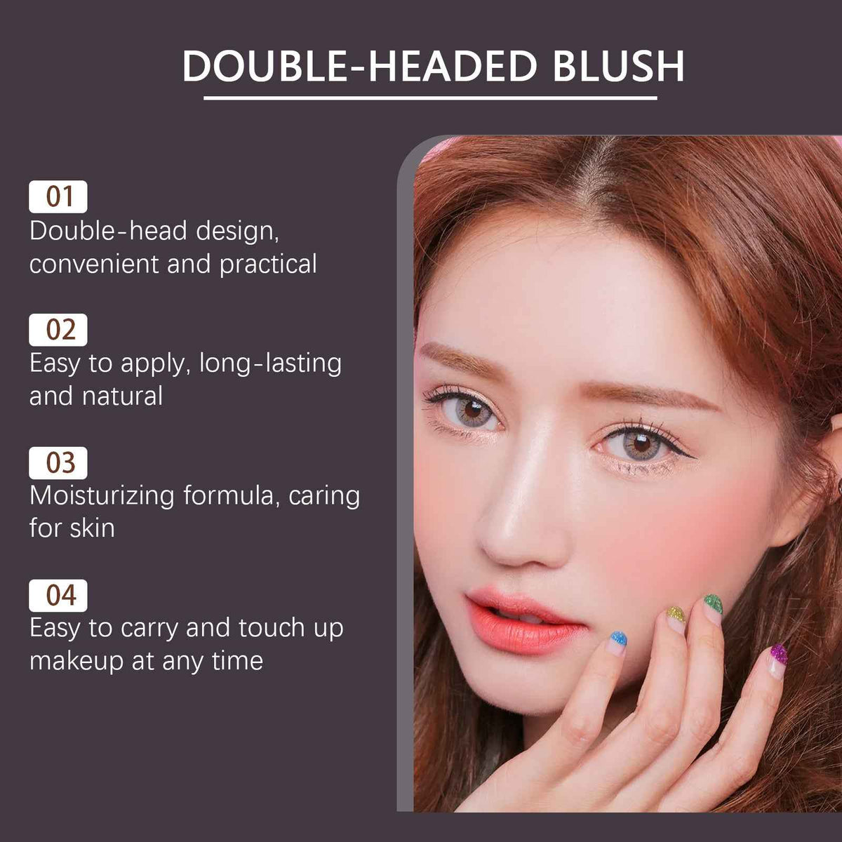Rubor de Doble Extremo Eelhope Multiusos, Maquillaje Desnudo de Larga Duración