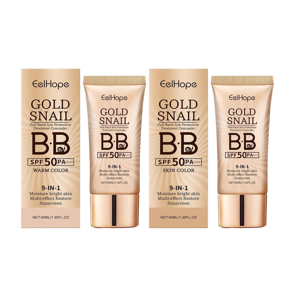 BB Cream Protector de Baba de Caracol Dorado Eelhope, Corrector Hidratante Resistente al Agua