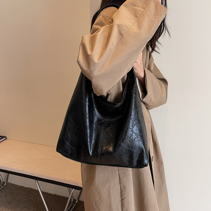 Bolso de Piel PU Suave Vintage Rojo Vino, Bolso de Hombro Grande para Mujer